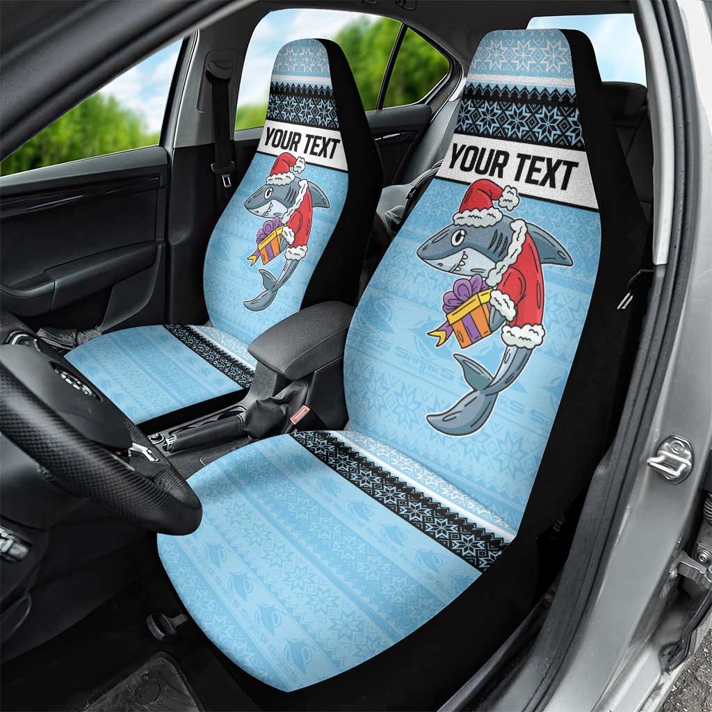 NRL Cronulla-Sutherland Christmas Personalised Car Seat Cover with Sharkies Santa