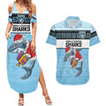 NRL Cronulla-Sutherland Christmas Personalised Couples Matching Summer Maxi Dress and Hawaiian Shirt with Sharkies Santa