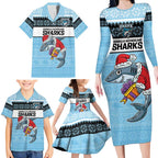 NRL Cronulla-Sutherland Christmas Personalised Family Matching Long Sleeve Bodycon Dress and Hawaiian Shirt with Sharkies Santa