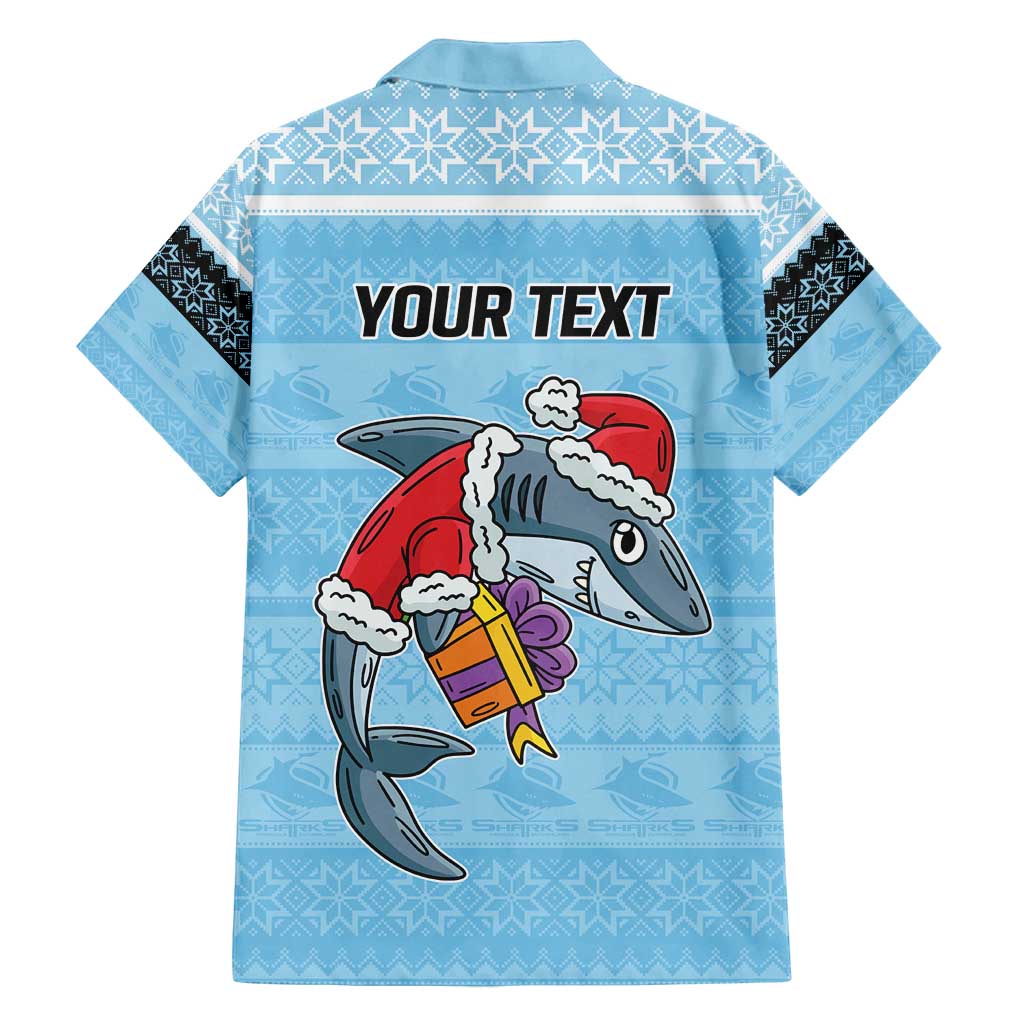 NRL Cronulla-Sutherland Christmas Personalised Family Matching Long Sleeve Bodycon Dress and Hawaiian Shirt with Sharkies Santa