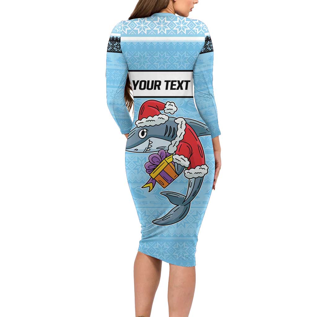 NRL Cronulla-Sutherland Christmas Personalised Family Matching Long Sleeve Bodycon Dress and Hawaiian Shirt with Sharkies Santa
