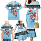 NRL Cronulla-Sutherland Christmas Personalised Family Matching Mermaid Dress and Hawaiian Shirt with Sharkies Santa