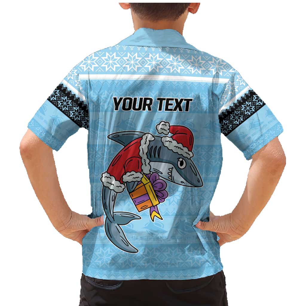 NRL Cronulla-Sutherland Christmas Personalised Family Matching Mermaid Dress and Hawaiian Shirt with Sharkies Santa