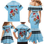 NRL Cronulla-Sutherland Christmas Personalised Family Matching Mermaid Dress and Hawaiian Shirt with Sharkies Santa