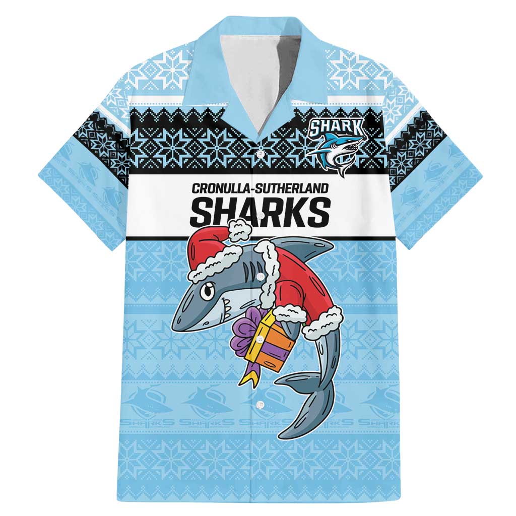 NRL Cronulla-Sutherland Christmas Personalised Family Matching Mermaid Dress and Hawaiian Shirt with Sharkies Santa