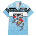 NRL Cronulla-Sutherland Christmas Personalised Family Matching Mermaid Dress and Hawaiian Shirt with Sharkies Santa