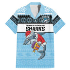 NRL Cronulla-Sutherland Christmas Personalised Family Matching Mermaid Dress and Hawaiian Shirt with Sharkies Santa