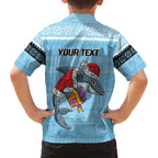 NRL Cronulla-Sutherland Christmas Personalised Family Matching Off The Shoulder Long Sleeve Dress and Hawaiian Shirt with Sharkies Santa