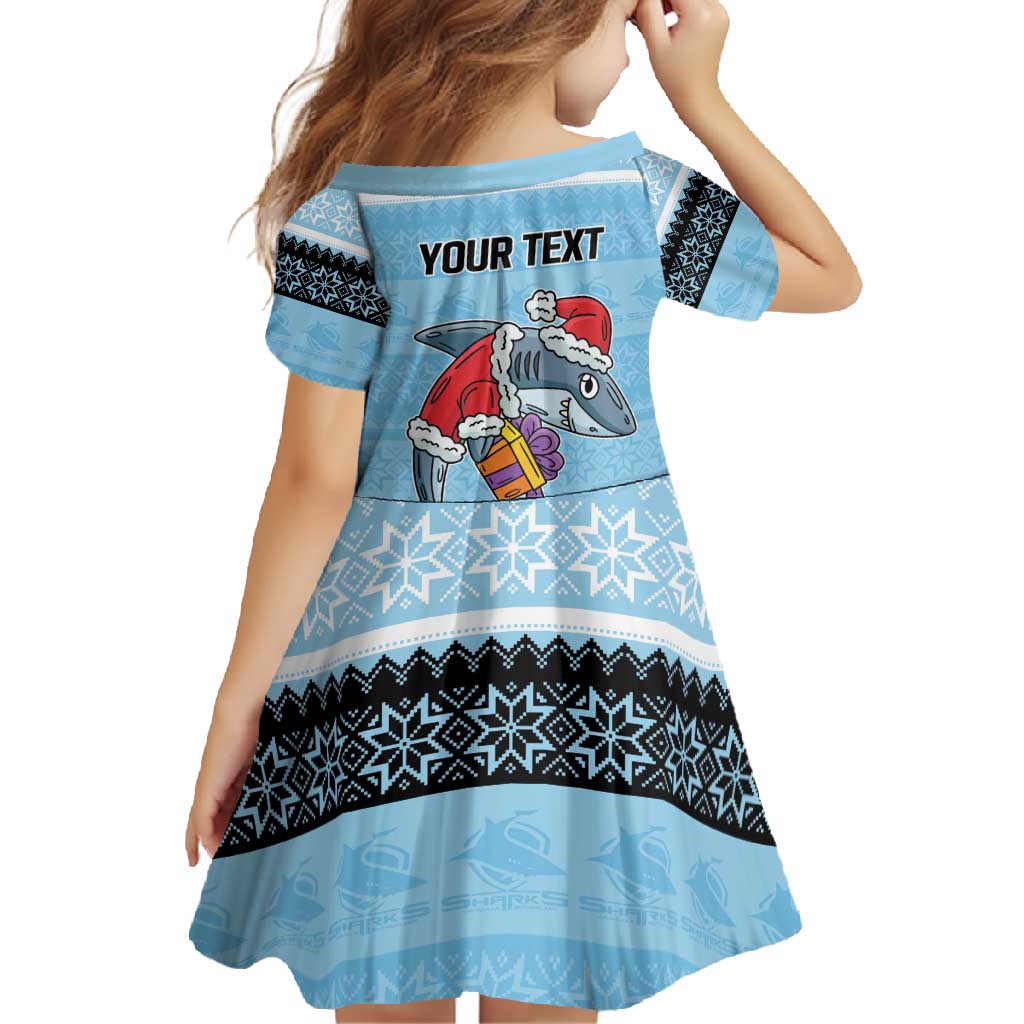 NRL Cronulla-Sutherland Christmas Personalised Family Matching Off Shoulder Maxi Dress and Hawaiian Shirt with Sharkies Santa