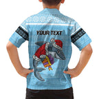 NRL Cronulla-Sutherland Christmas Personalised Family Matching Off Shoulder Short Dress and Hawaiian Shirt with Sharkies Santa