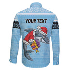 NRL Cronulla-Sutherland Christmas Personalised Family Matching Off Shoulder Short Dress and Hawaiian Shirt with Sharkies Santa