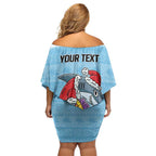 NRL Cronulla-Sutherland Christmas Personalised Family Matching Off Shoulder Short Dress and Hawaiian Shirt with Sharkies Santa