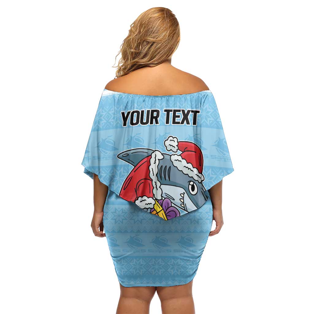 NRL Cronulla-Sutherland Christmas Personalised Family Matching Off Shoulder Short Dress and Hawaiian Shirt with Sharkies Santa
