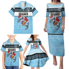 NRL Cronulla-Sutherland Christmas Personalised Family Matching Puletasi and Hawaiian Shirt with Sharkies Santa