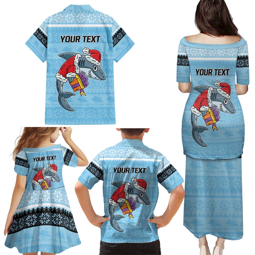 NRL Cronulla-Sutherland Christmas Personalised Family Matching Puletasi and Hawaiian Shirt with Sharkies Santa