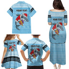 NRL Cronulla-Sutherland Christmas Personalised Family Matching Puletasi and Hawaiian Shirt with Sharkies Santa