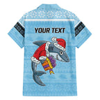 NRL Cronulla-Sutherland Christmas Personalised Family Matching Puletasi and Hawaiian Shirt with Sharkies Santa