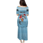 NRL Cronulla-Sutherland Christmas Personalised Family Matching Puletasi and Hawaiian Shirt with Sharkies Santa