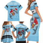 NRL Cronulla-Sutherland Christmas Personalised Family Matching Short Sleeve Bodycon Dress and Hawaiian Shirt with Sharkies Santa