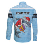 NRL Cronulla-Sutherland Christmas Personalised Family Matching Short Sleeve Bodycon Dress and Hawaiian Shirt with Sharkies Santa