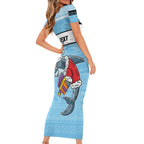 NRL Cronulla-Sutherland Christmas Personalised Family Matching Short Sleeve Bodycon Dress and Hawaiian Shirt with Sharkies Santa