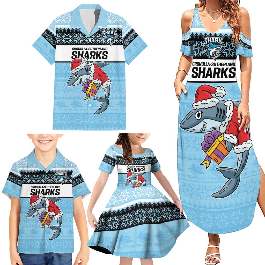 NRL Cronulla-Sutherland Christmas Personalised Family Matching Summer Maxi Dress and Hawaiian Shirt with Sharkies Santa
