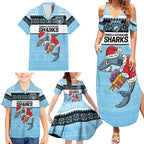 NRL Cronulla-Sutherland Christmas Personalised Family Matching Summer Maxi Dress and Hawaiian Shirt with Sharkies Santa