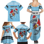NRL Cronulla-Sutherland Christmas Personalised Family Matching Summer Maxi Dress and Hawaiian Shirt with Sharkies Santa