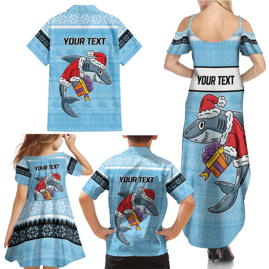 NRL Cronulla-Sutherland Christmas Personalised Family Matching Summer Maxi Dress and Hawaiian Shirt with Sharkies Santa