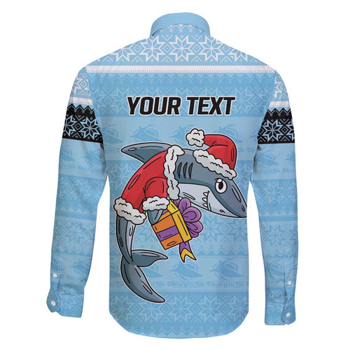 NRL Cronulla-Sutherland Christmas Personalised Family Matching Summer Maxi Dress and Hawaiian Shirt with Sharkies Santa