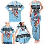 NRL Cronulla-Sutherland Christmas Personalised Family Matching Tank Maxi Dress and Hawaiian Shirt with Sharkies Santa
