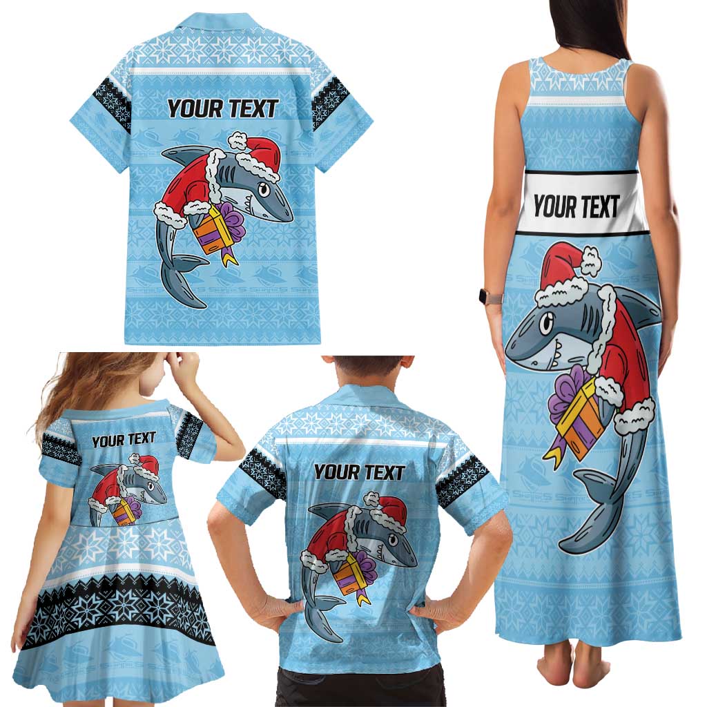 NRL Cronulla-Sutherland Christmas Personalised Family Matching Tank Maxi Dress and Hawaiian Shirt with Sharkies Santa
