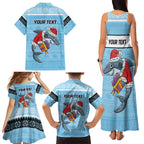 NRL Cronulla-Sutherland Christmas Personalised Family Matching Tank Maxi Dress and Hawaiian Shirt with Sharkies Santa