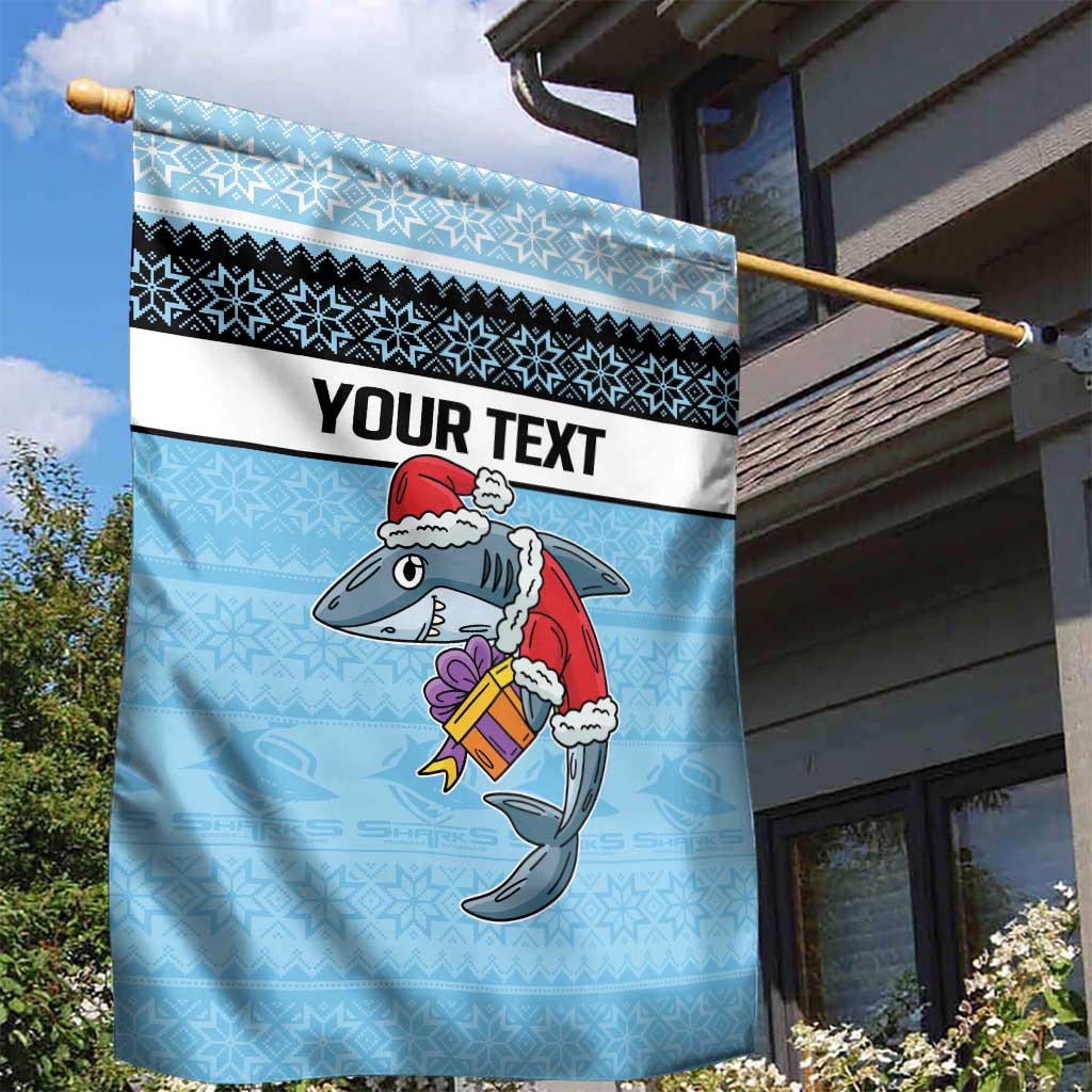 NRL Cronulla-Sutherland Christmas Personalised Garden Flag with Sharkies Santa
