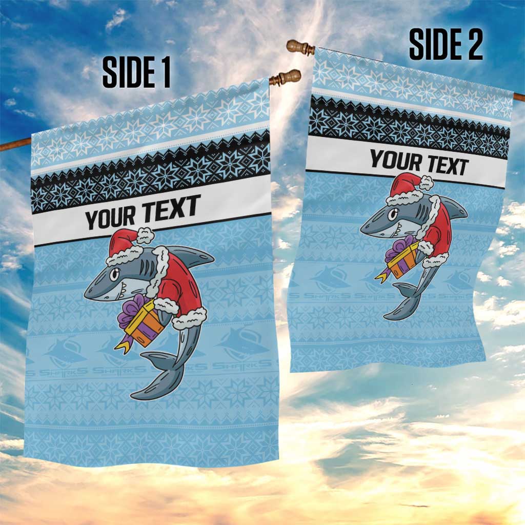 NRL Cronulla-Sutherland Christmas Personalised Garden Flag with Sharkies Santa