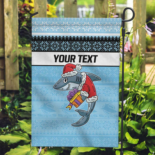 NRL Cronulla-Sutherland Christmas Personalised Garden Flag with Sharkies Santa