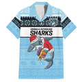 NRL Cronulla-Sutherland Christmas Personalised Hawaiian Shirt with Sharkies Santa