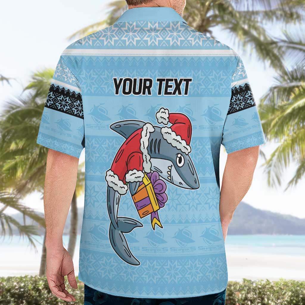 NRL Cronulla-Sutherland Christmas Personalised Hawaiian Shirt with Sharkies Santa