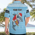NRL Cronulla-Sutherland Christmas Personalised Hawaiian Shirt with Sharkies Santa