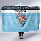 NRL Cronulla-Sutherland Christmas Personalised Hooded Blanket with Sharkies Santa