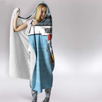 NRL Cronulla-Sutherland Christmas Personalised Hooded Blanket with Sharkies Santa