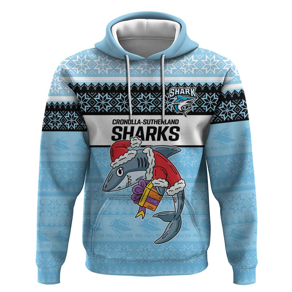 NRL Cronulla-Sutherland Christmas Personalised Hoodie with Sharkies Santa