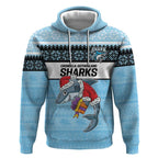 NRL Cronulla-Sutherland Christmas Personalised Hoodie with Sharkies Santa