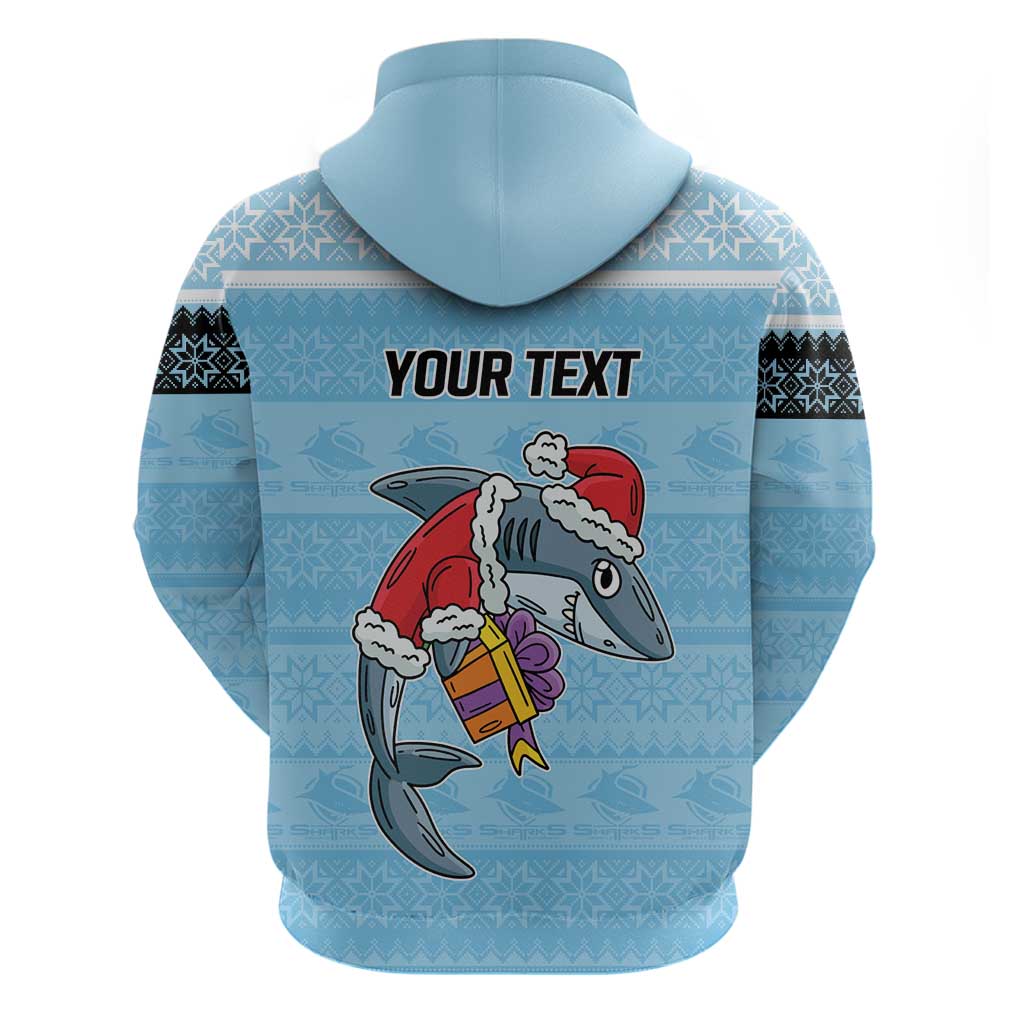NRL Cronulla-Sutherland Christmas Personalised Hoodie with Sharkies Santa