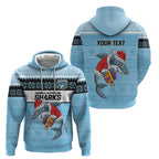 NRL Cronulla-Sutherland Christmas Personalised Hoodie with Sharkies Santa