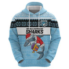 NRL Cronulla-Sutherland Christmas Personalised Hoodie with Sharkies Santa