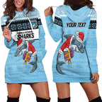 NRL Cronulla-Sutherland Christmas Personalised Hoodie Dress with Sharkies Santa
