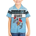 NRL Cronulla-Sutherland Christmas Personalised Kid Hawaiian Shirt with Sharkies Santa