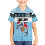 NRL Cronulla-Sutherland Christmas Personalised Kid Hawaiian Shirt with Sharkies Santa