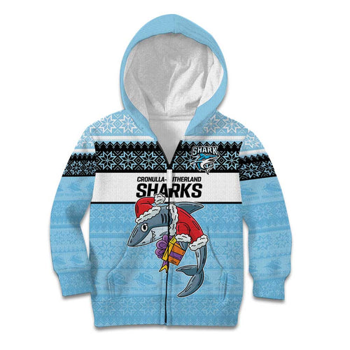 NRL Cronulla-Sutherland Christmas Personalised Kid Hoodie with Sharkies Santa